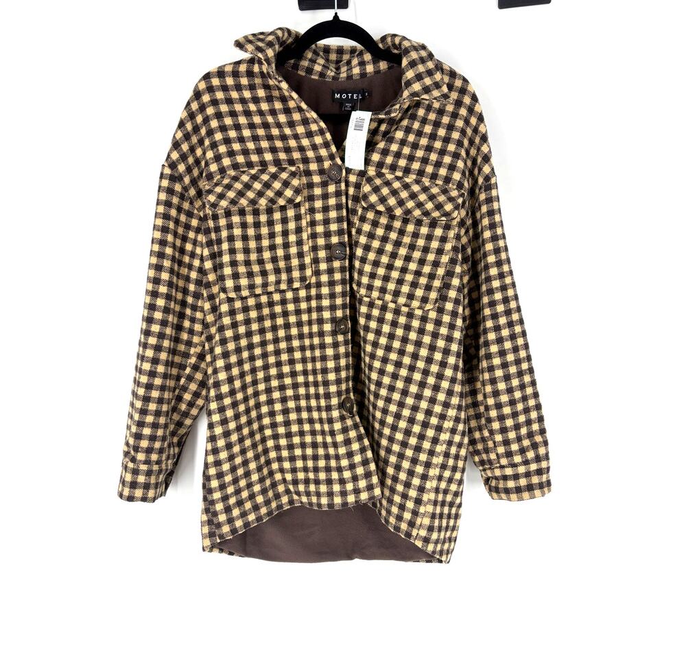 Motel Houndstooth Fleece Plaid Oversized Shacket, XS